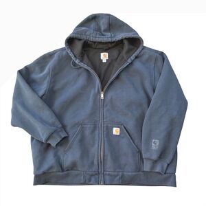 Carhartt Men Rain Defender Heavyweight Full Zip Hood Sweatshirt Jacket 2XL Navy